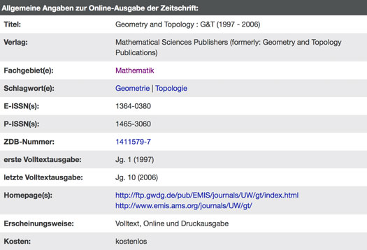 Zeitschrift: Bibliographische Angaben